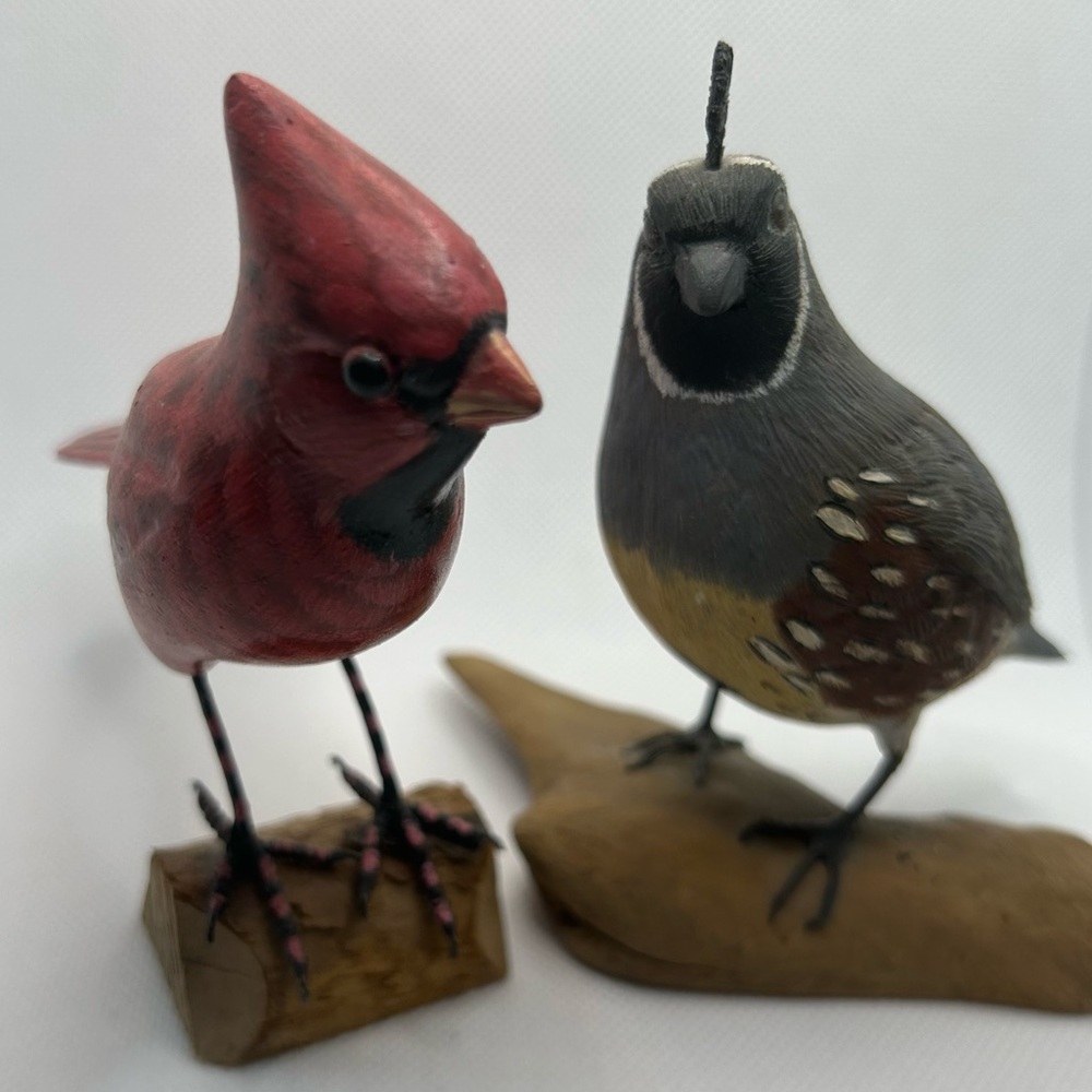 Vintage Everett Eckstein hand carved hand painted bird Cardinal Quail lot of two - Picture 2 of 10
